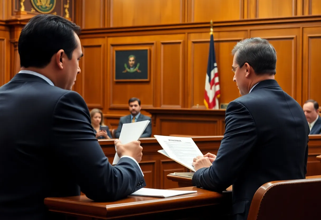 Courtroom scene illustrating a legal decision on immigration detention policy