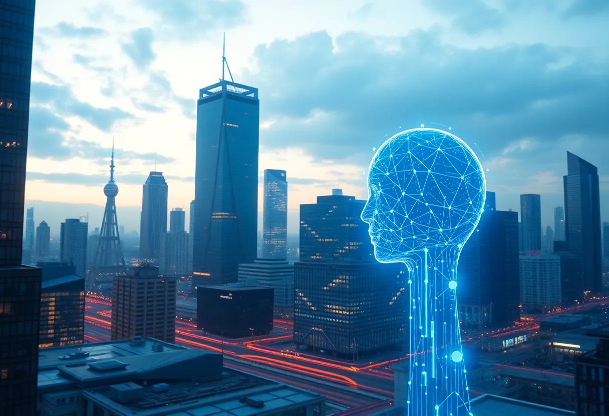 Futuristic cityscape depicting technology and AI advancements