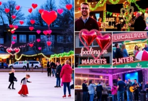 Collage of events in Allen TX for Valentine's Day and Mardi Gras weekend