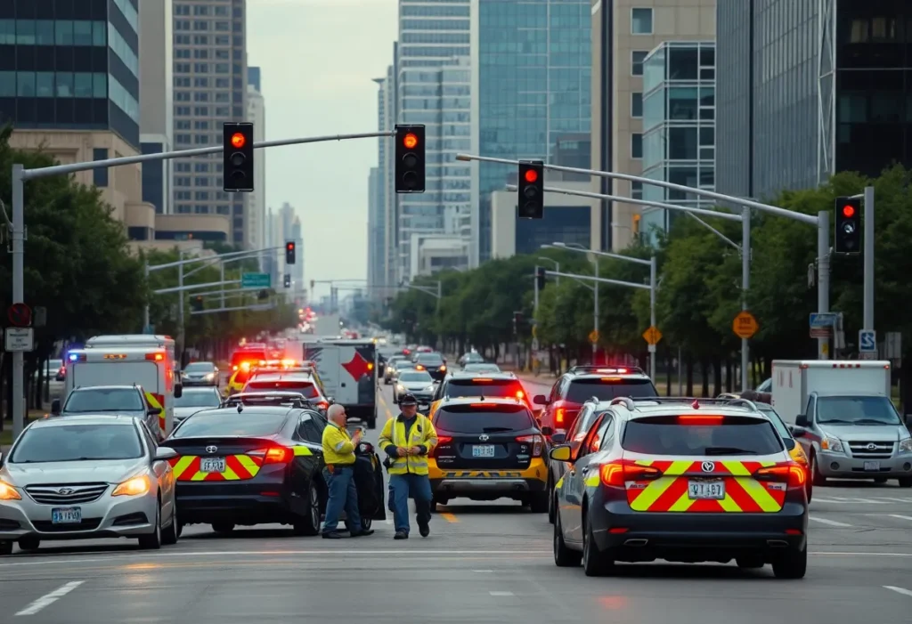 Emergency responders at an auto accident in Dallas