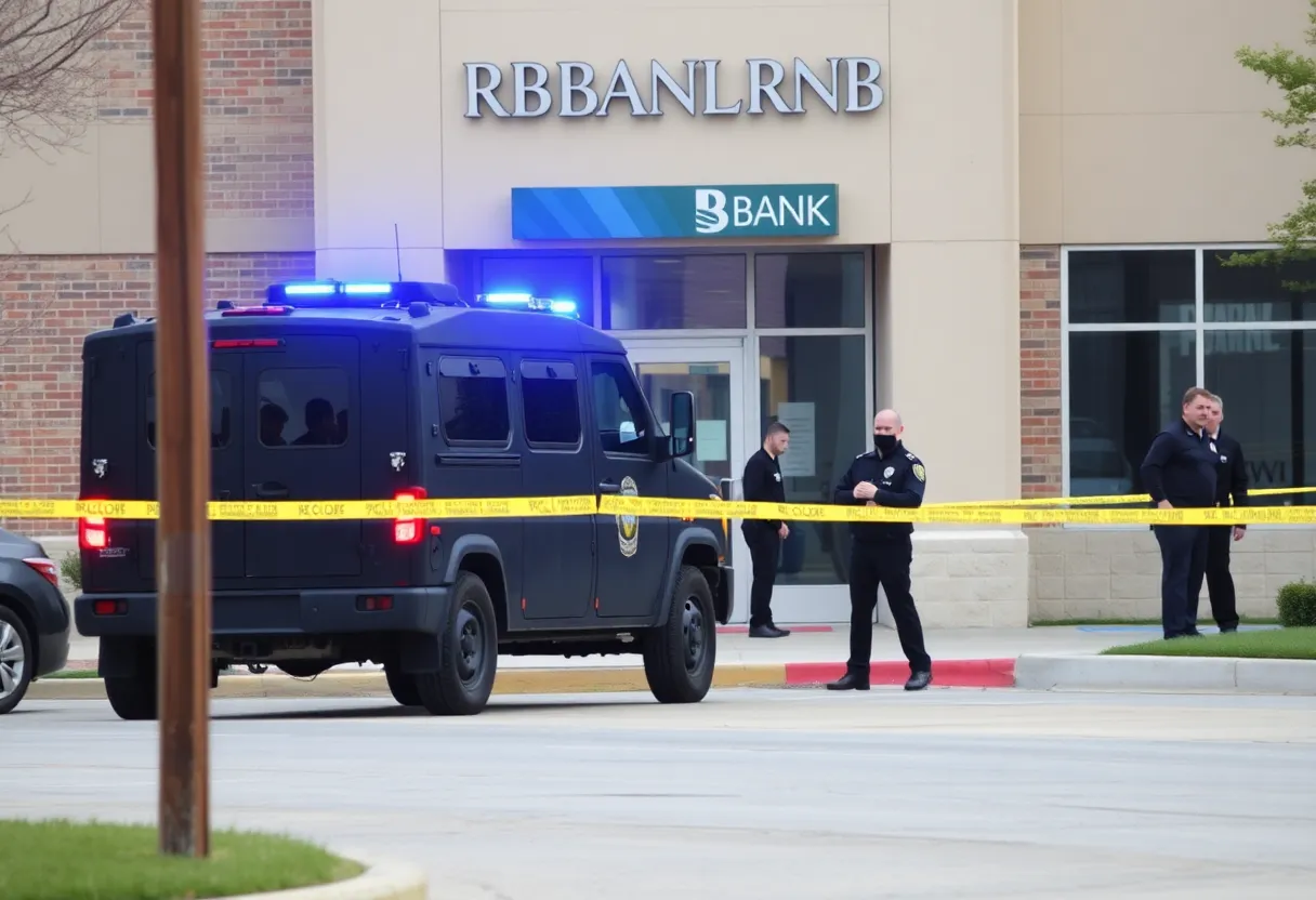 Police investigating a robbery scene outside Chase Bank in Balch Springs