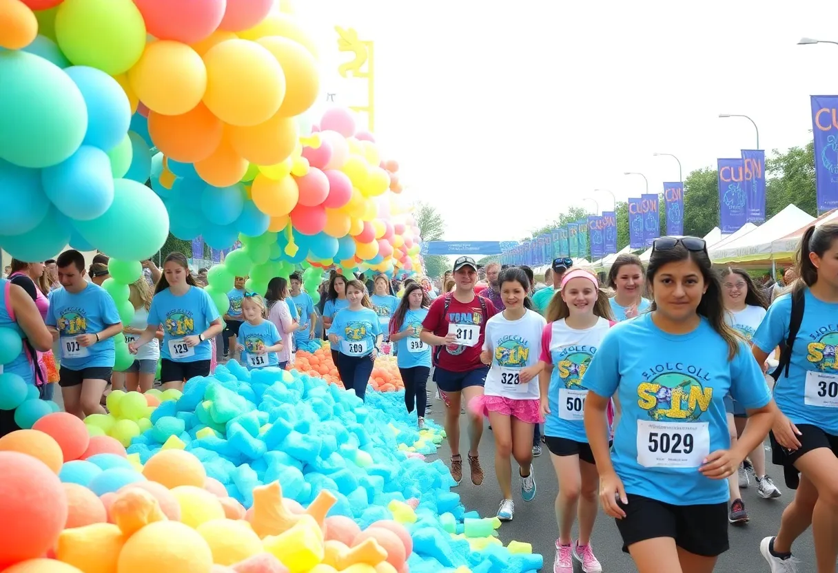 Participants enjoying the Bubble Run in Fort Worth with colorful foam.