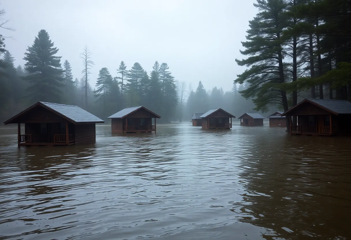 Flooded cabins at Camp Mystic