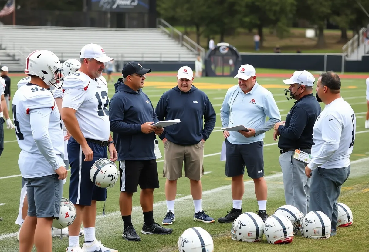 Pittsburgh Steelers coaching staff discussing strategies on the field.