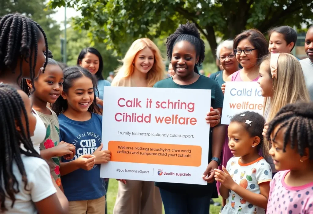 Children and adults participating in a community event for child advocacy.