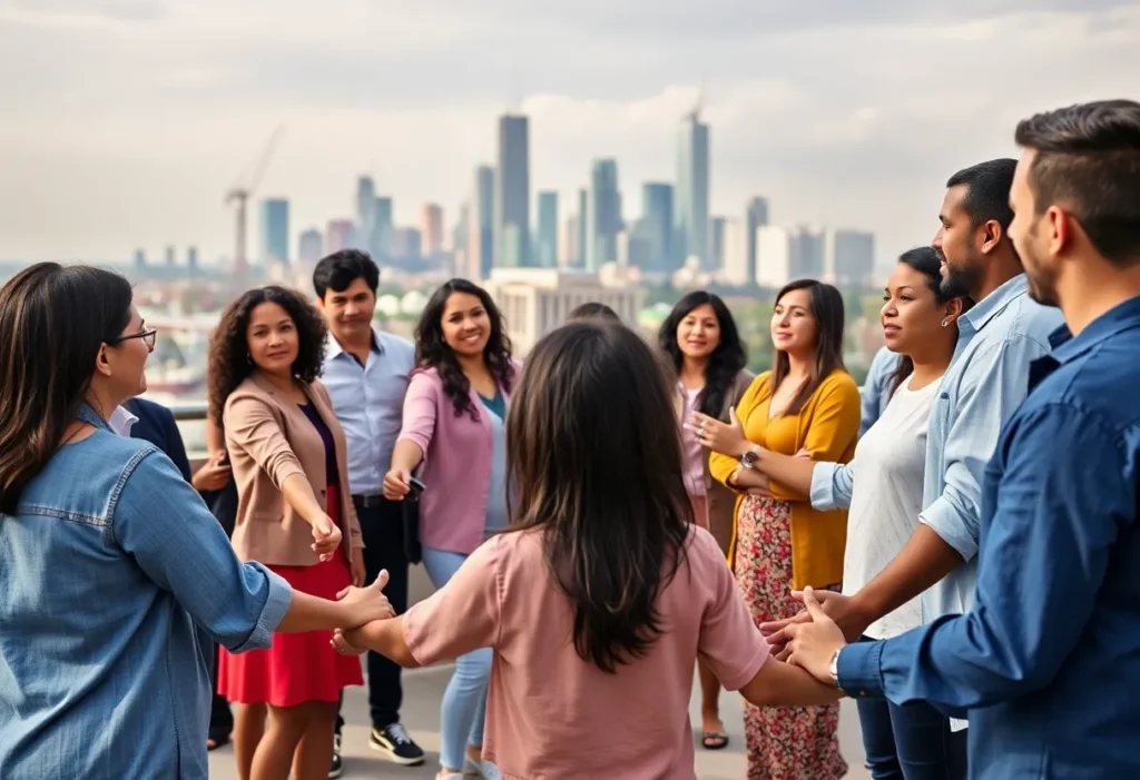 A diverse group of individuals united in support, symbolizing community resilience.