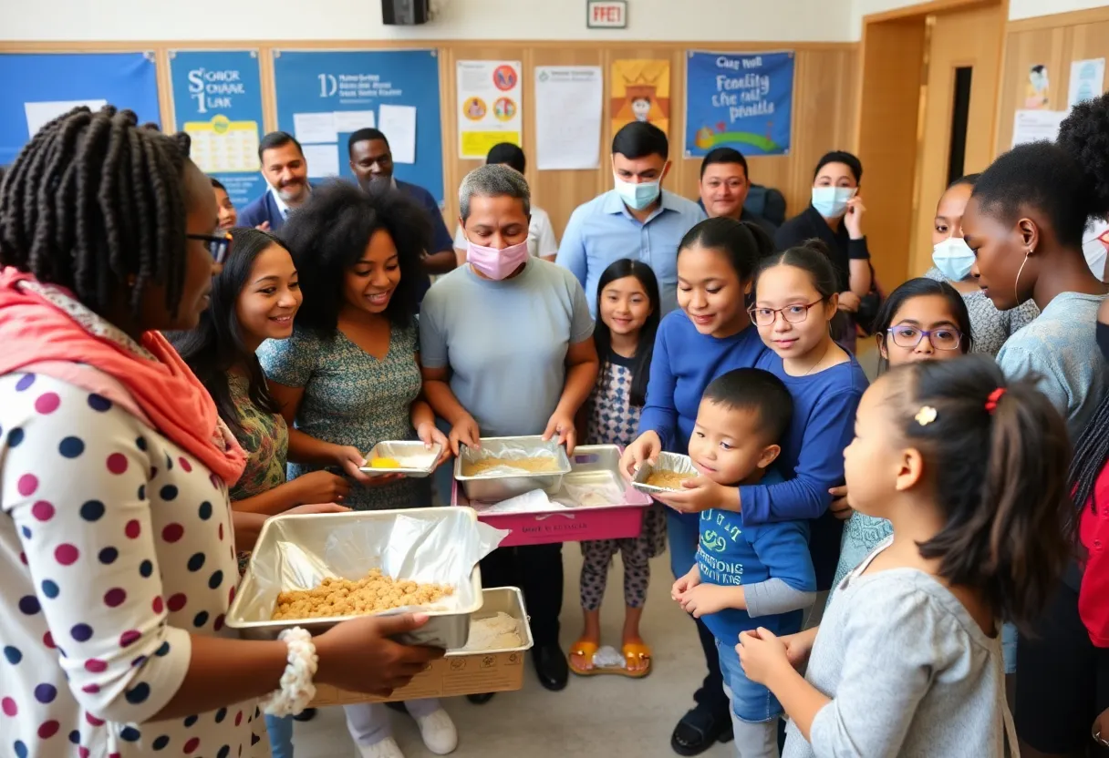 Community members providing assistance to a family in need.