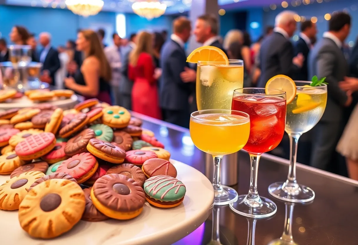 Gourmet cookies and cocktails displayed at the Dallas event.