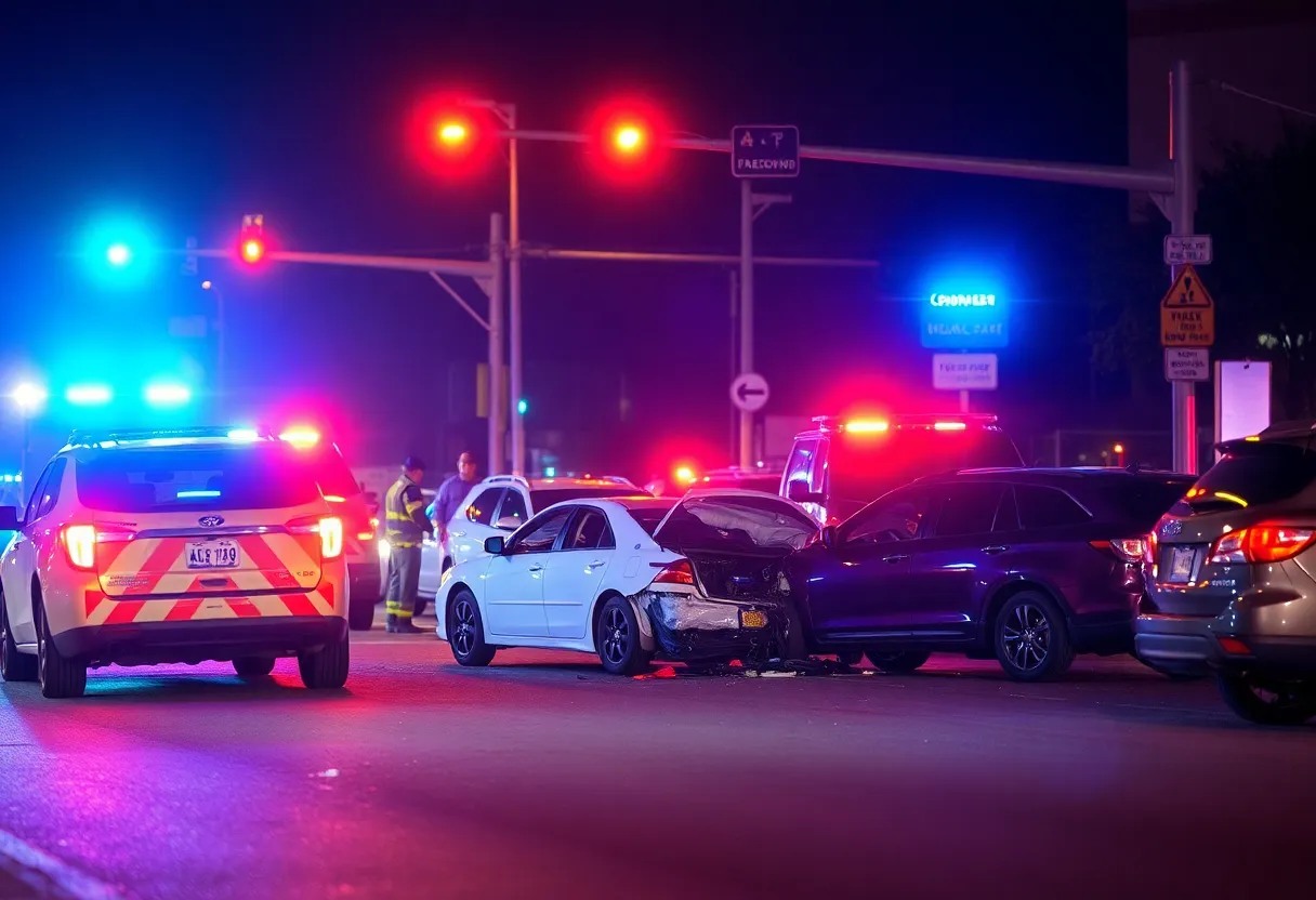 Emergency responders at a vehicle collision scene in Dallas