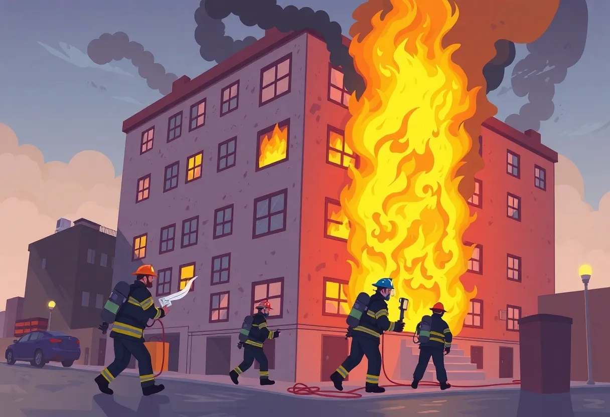 Firefighters responding to an apartment fire