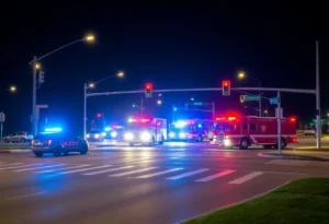 Emergency responders at a vehicle collision site in Dallas.