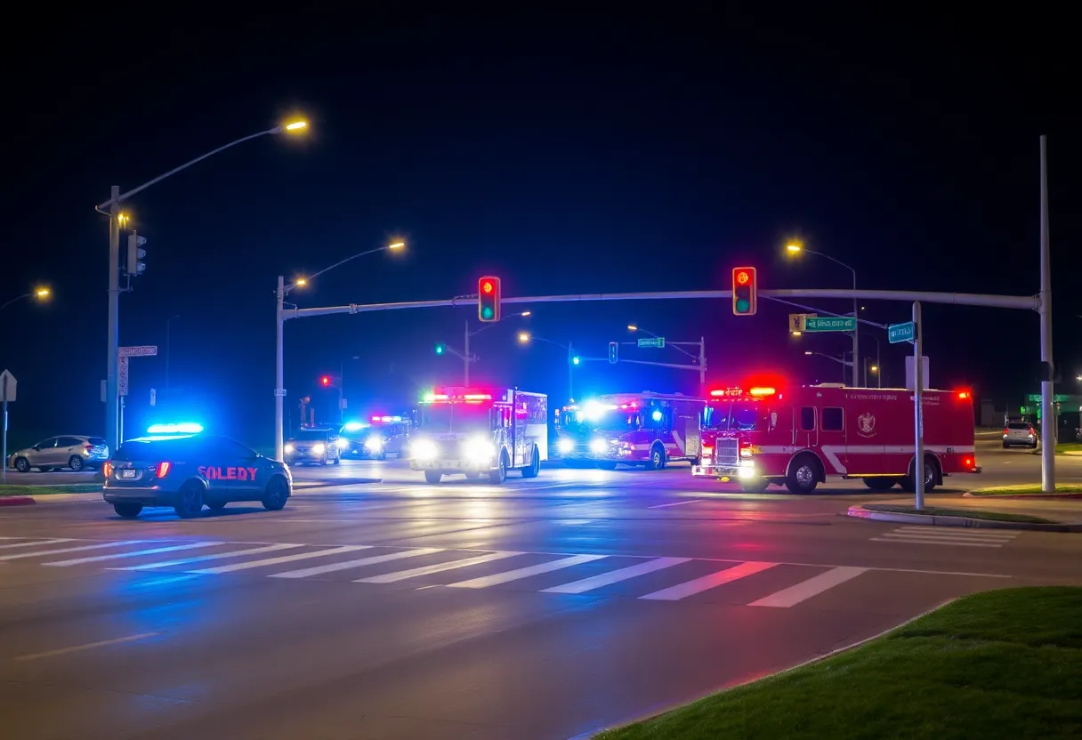 Emergency responders at a vehicle collision site in Dallas.