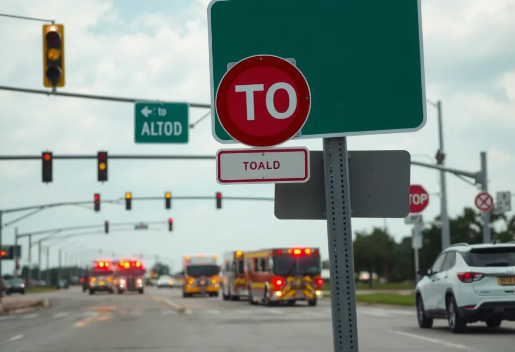 Collision scene at the intersection of Scyene Road and Sam Houston Road in Dallas.