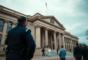 Exterior view of the Dallas courthouse symbolizing law and justice