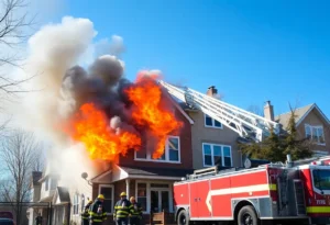 Firefighters combating a fire at a Dallas townhome