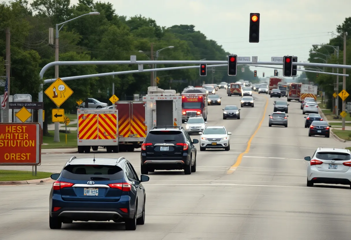 Emergency responders attending to an accident scene at Midway Road and LBJ Freeway in Dallas.