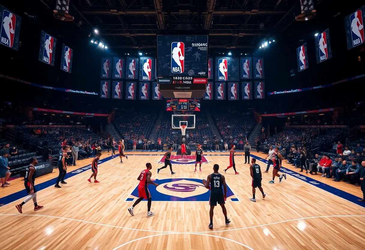 NBA players on a basketball court during a trade season