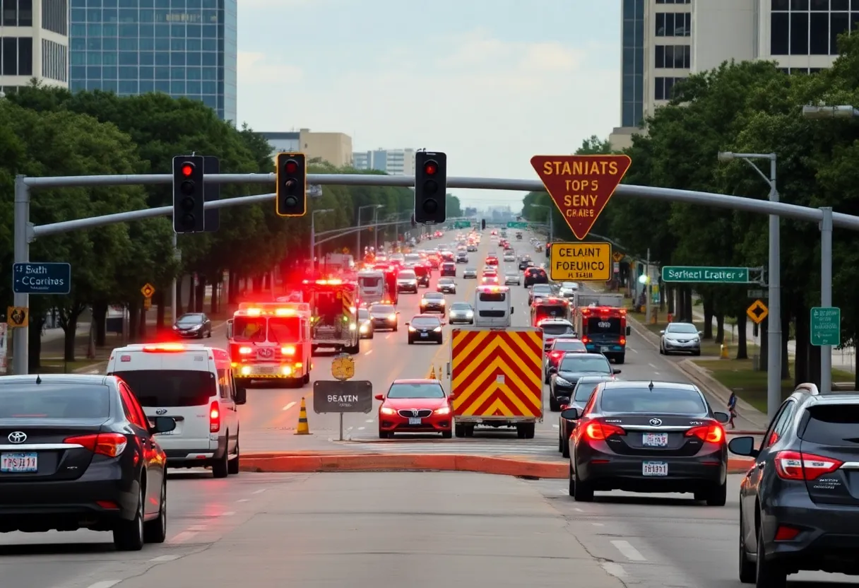 Scene of a crash at the intersection of Dallas North Tollway and W Northwest Hwy, with emergency vehicles.