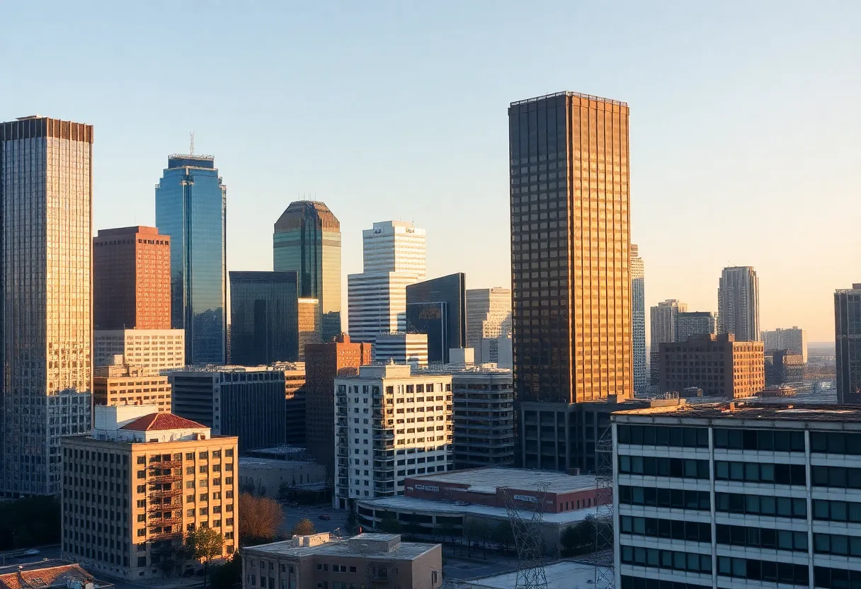 Dallas skyline with modern and older office buildings