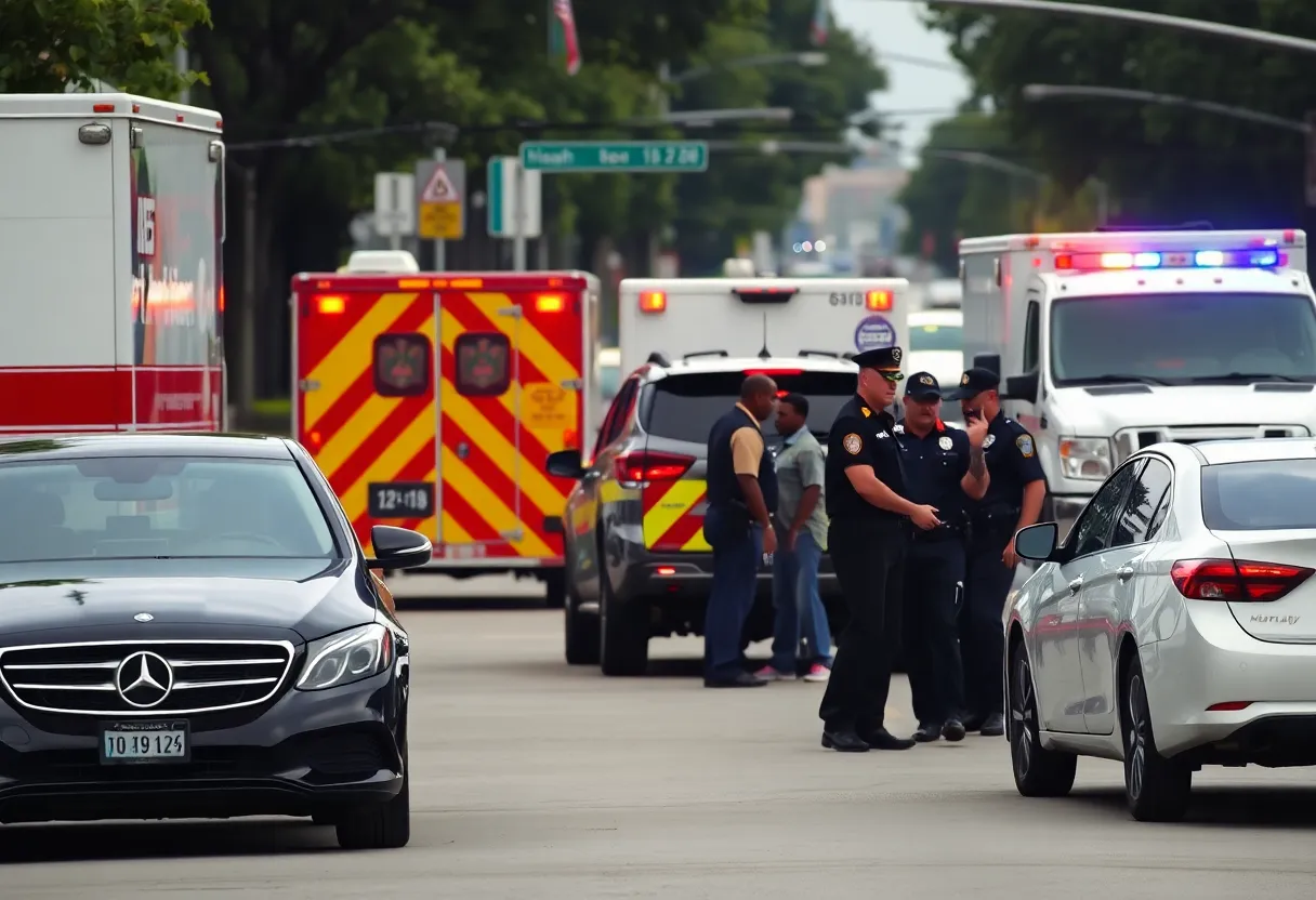 Emergency responders at the scene of a pedestrian accident in Dallas