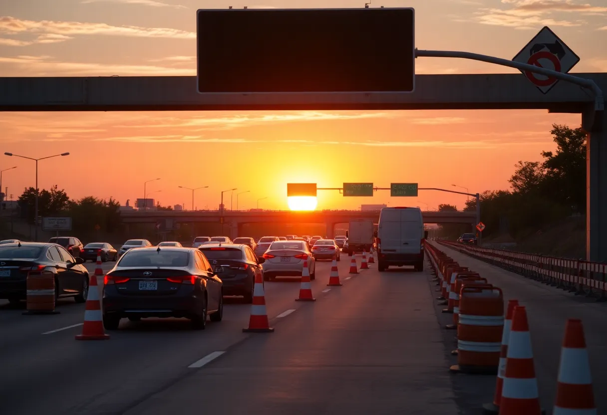 Traffic on a highway in Dallas during road construction