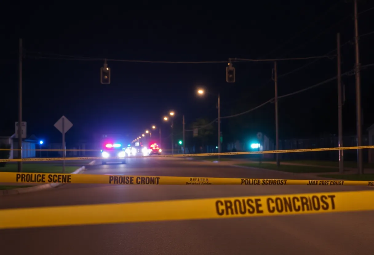Police scene in Dallas with flashing lights and crime tape