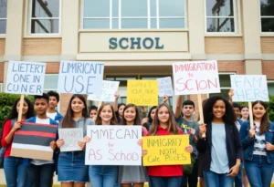 Students protesting against ICE operations in Dallas