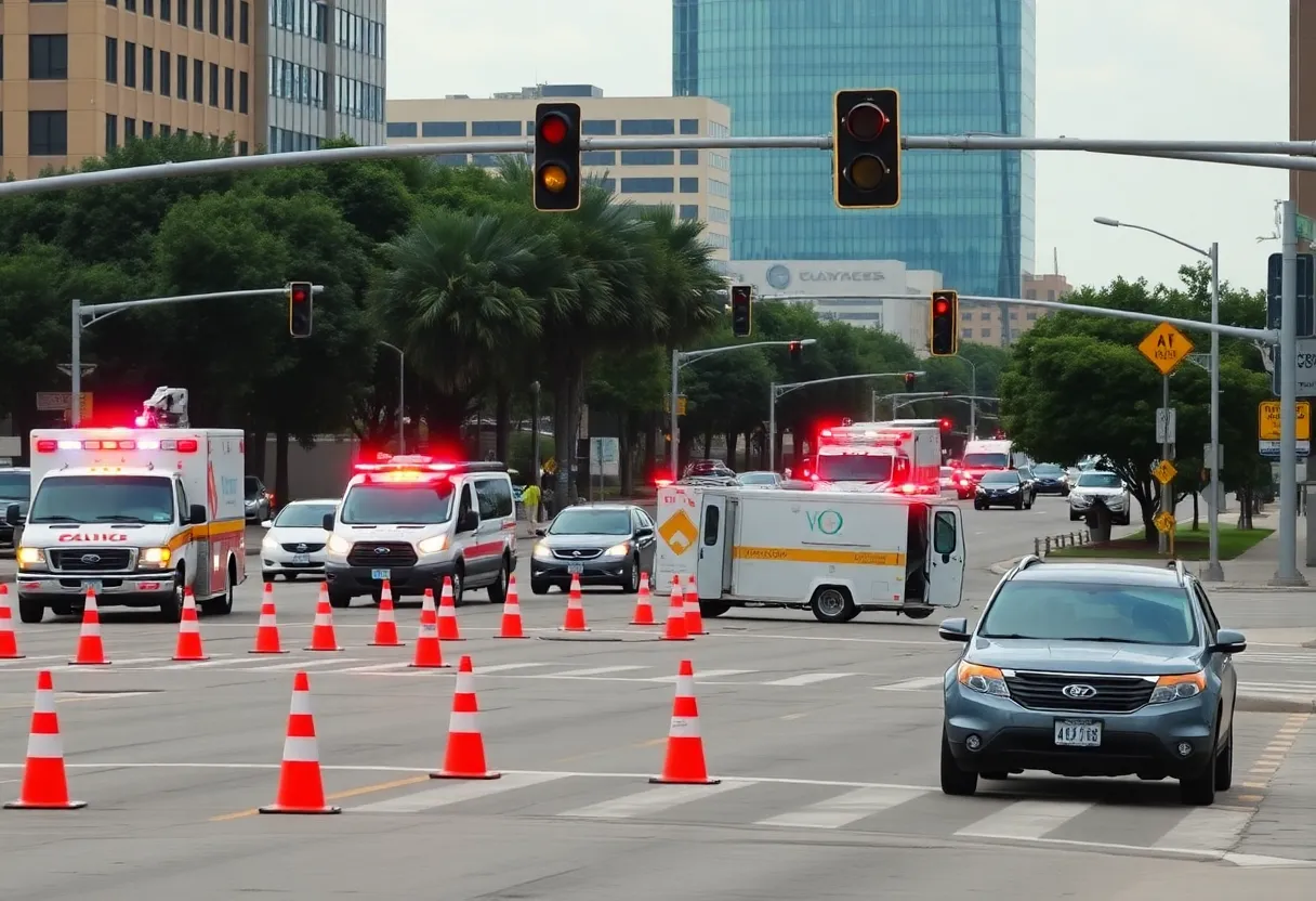 Emergency crews responding to a traffic accident at N Beckley Ave and Singleton Blvd.