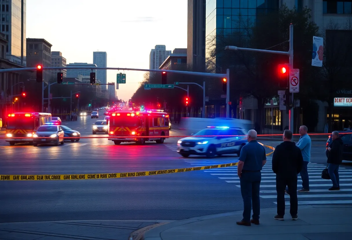 Emergency vehicles at a traffic accident scene in Dallas