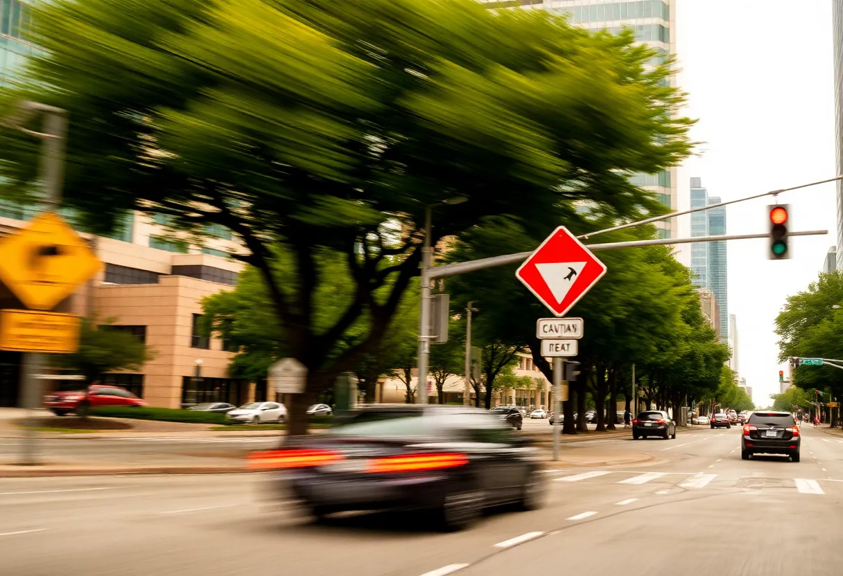 Busy Dallas intersection after a traffic incident with emergency vehicles