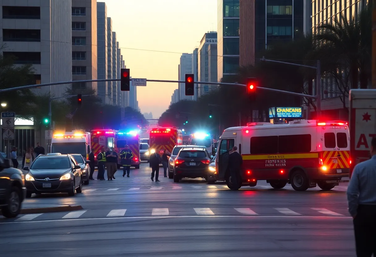 Emergency services responding to a vehicle accident in Dallas