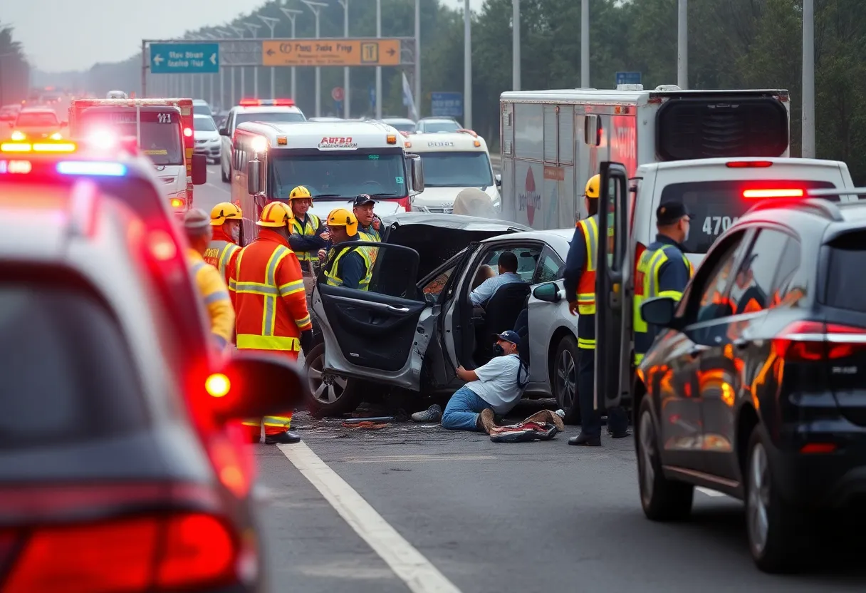 Accident scene with emergency crew in Dallas