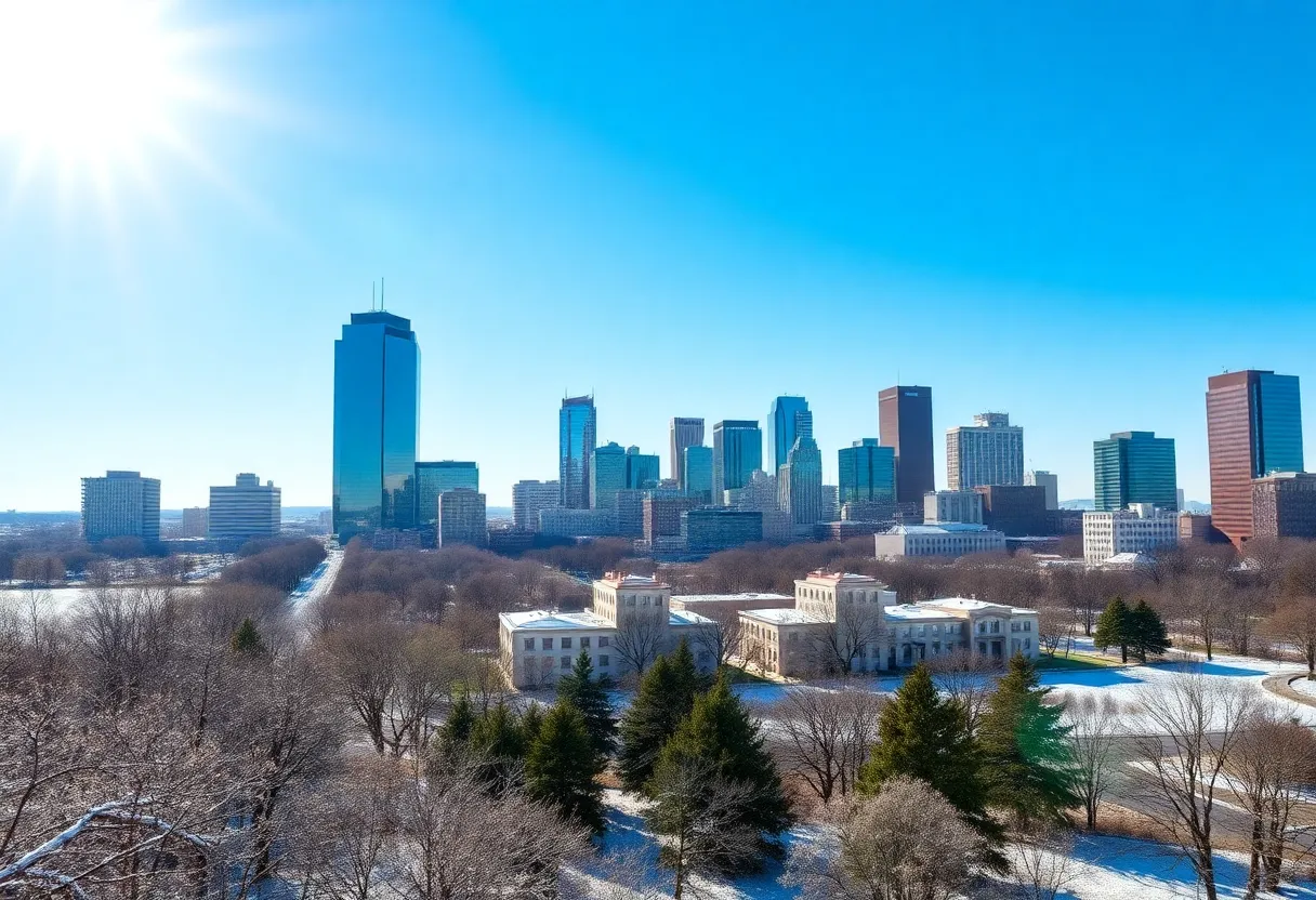 Dallas skyline under clear sunny skies