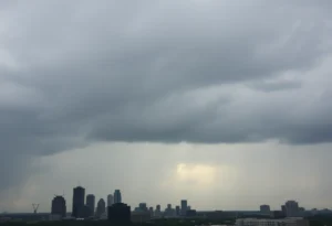 Cloudy sky over Dallas with a chance of rain