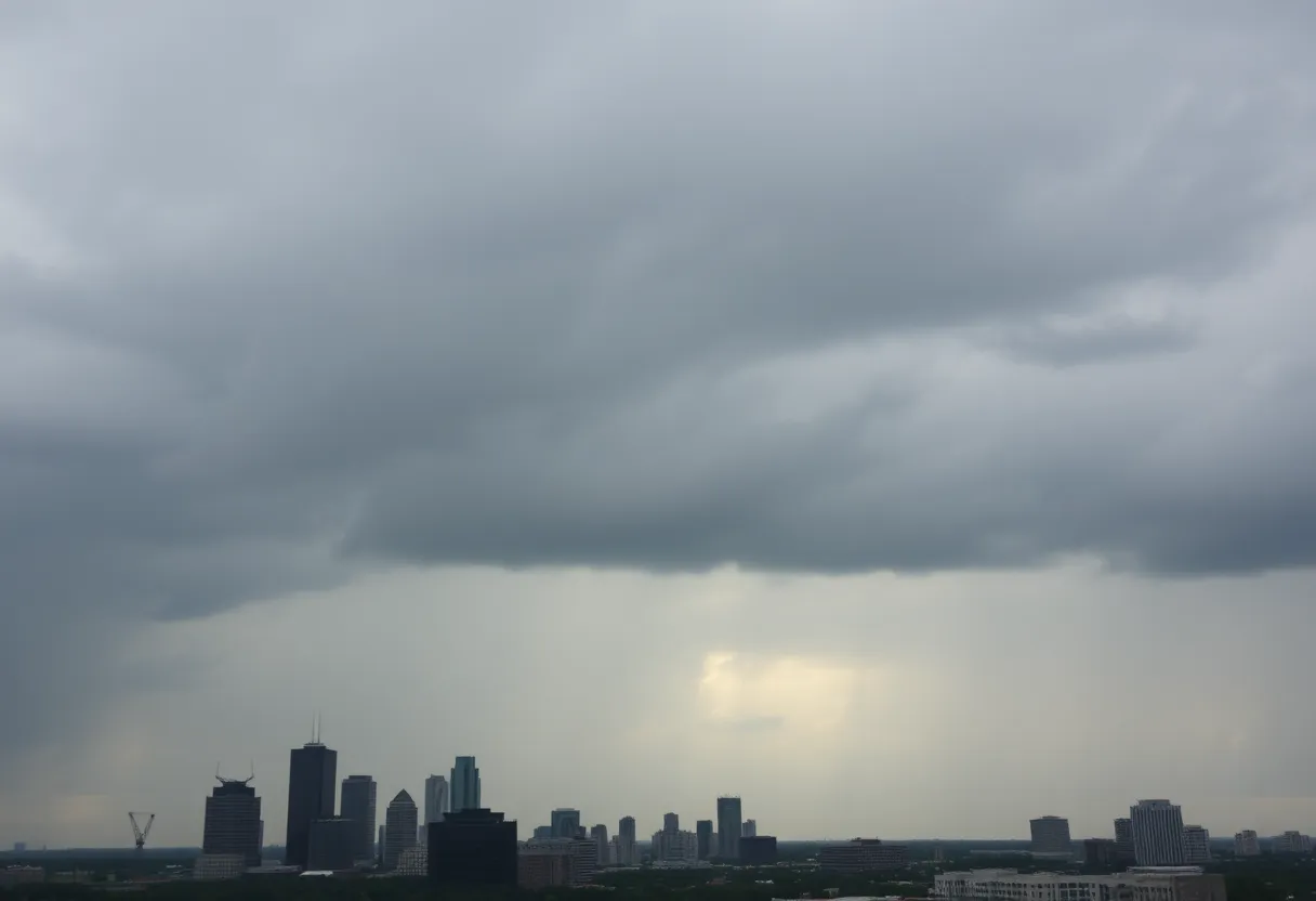 Cloudy sky over Dallas with a chance of rain