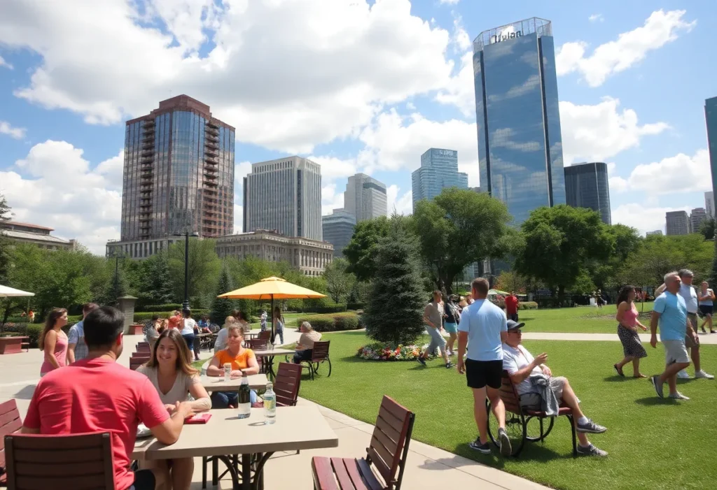 People enjoying outdoor activities in Dallas under sunny weather.