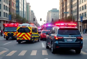 Emergency responders attending to a crash scene in Denton