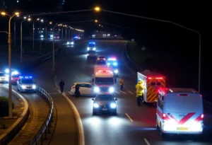 Emergency responders at a crash site on DFW Turnpike