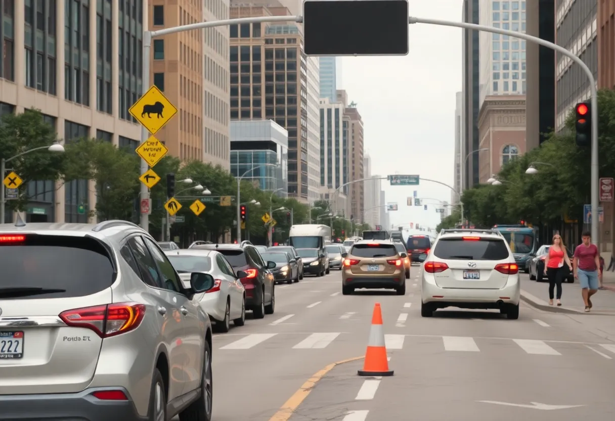 Scene of a traffic accident on Elm Street, Dallas