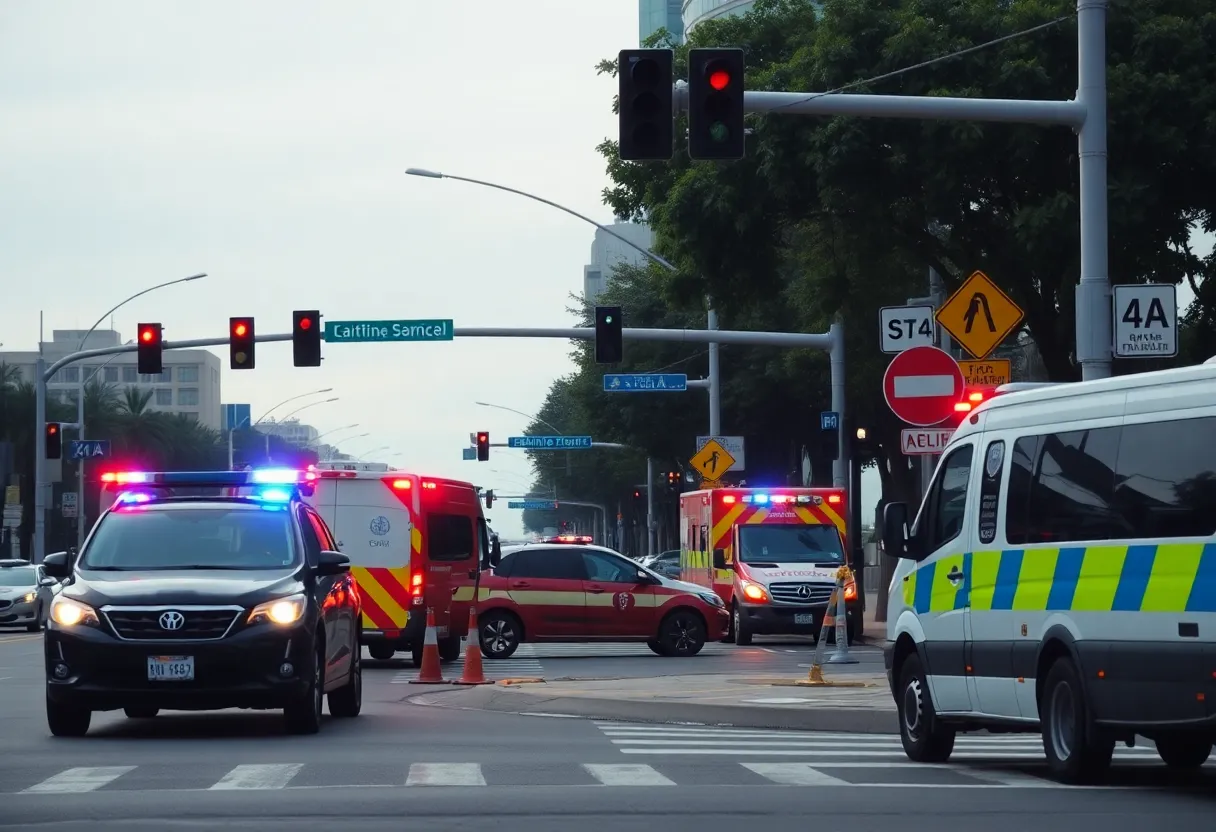 Emergency responders at vehicle collision site