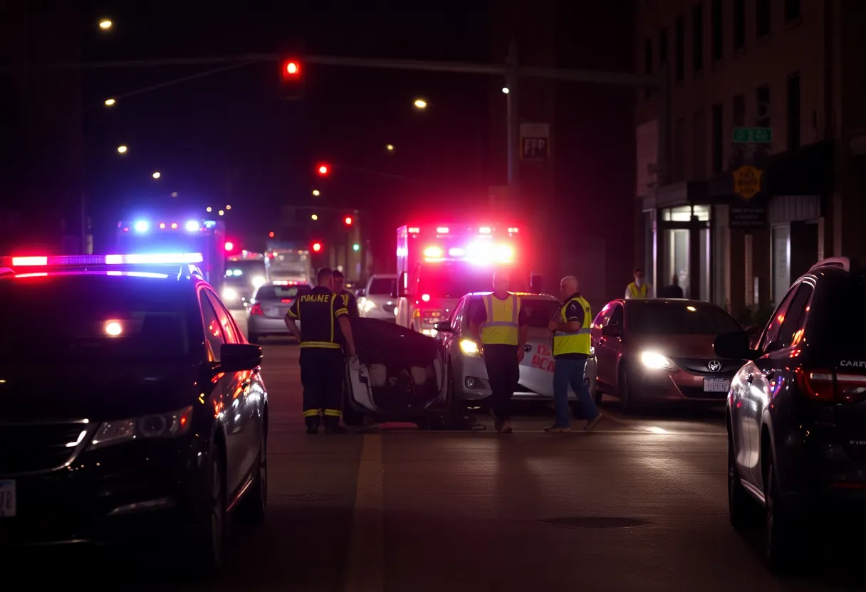 Emergency responders at the scene of a collision in Oak Cliff, Dallas