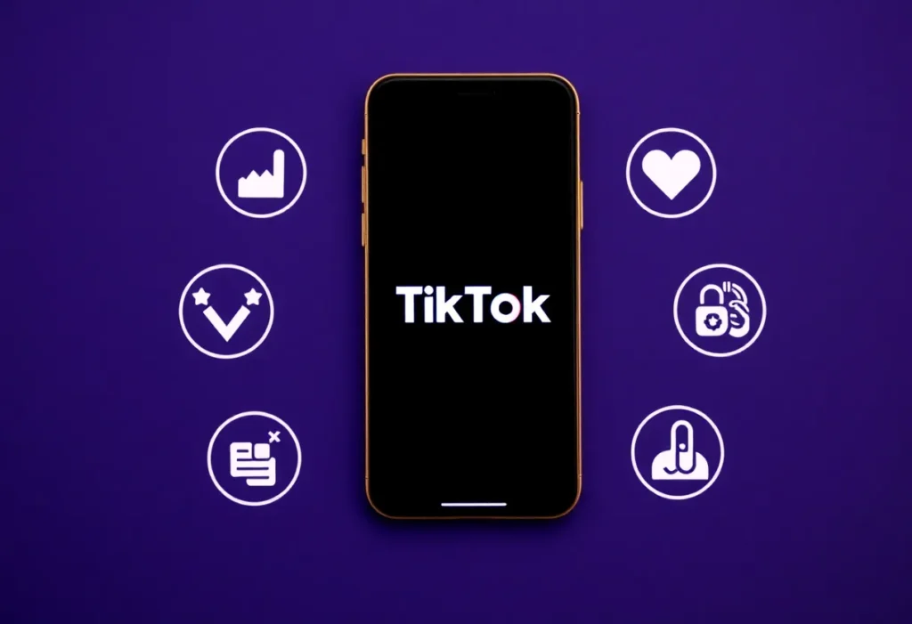 Illustration of TikTok app with safety icons