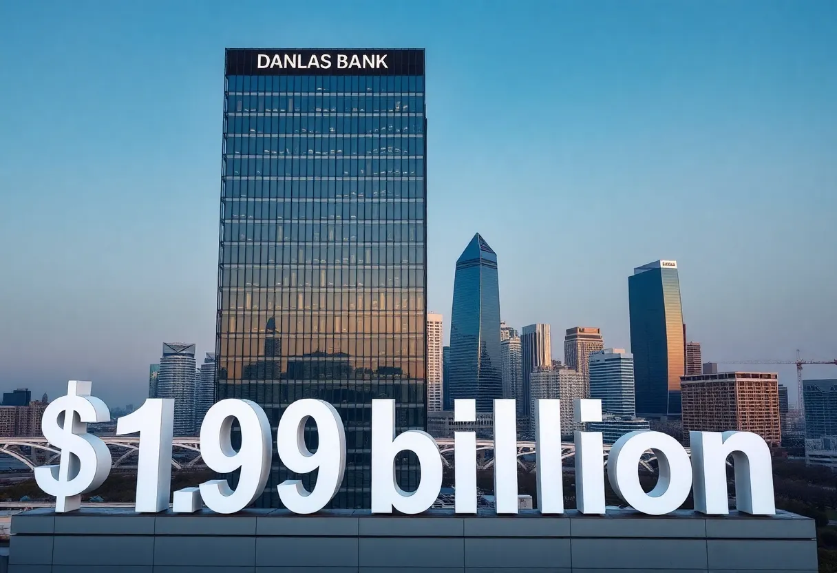 Fifth Third and Comerica merger signage with Dallas skyline