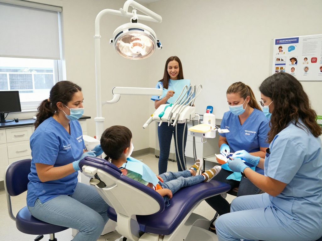 Children receiving free dental care during Give Kids A Smile event in Houston, Texas.