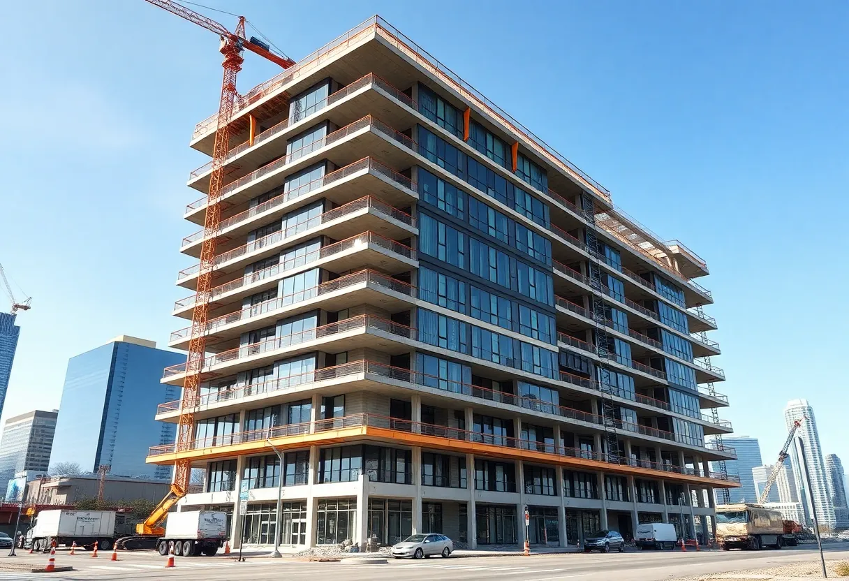 Construction site of the new Hall Park office building in Frisco, Texas