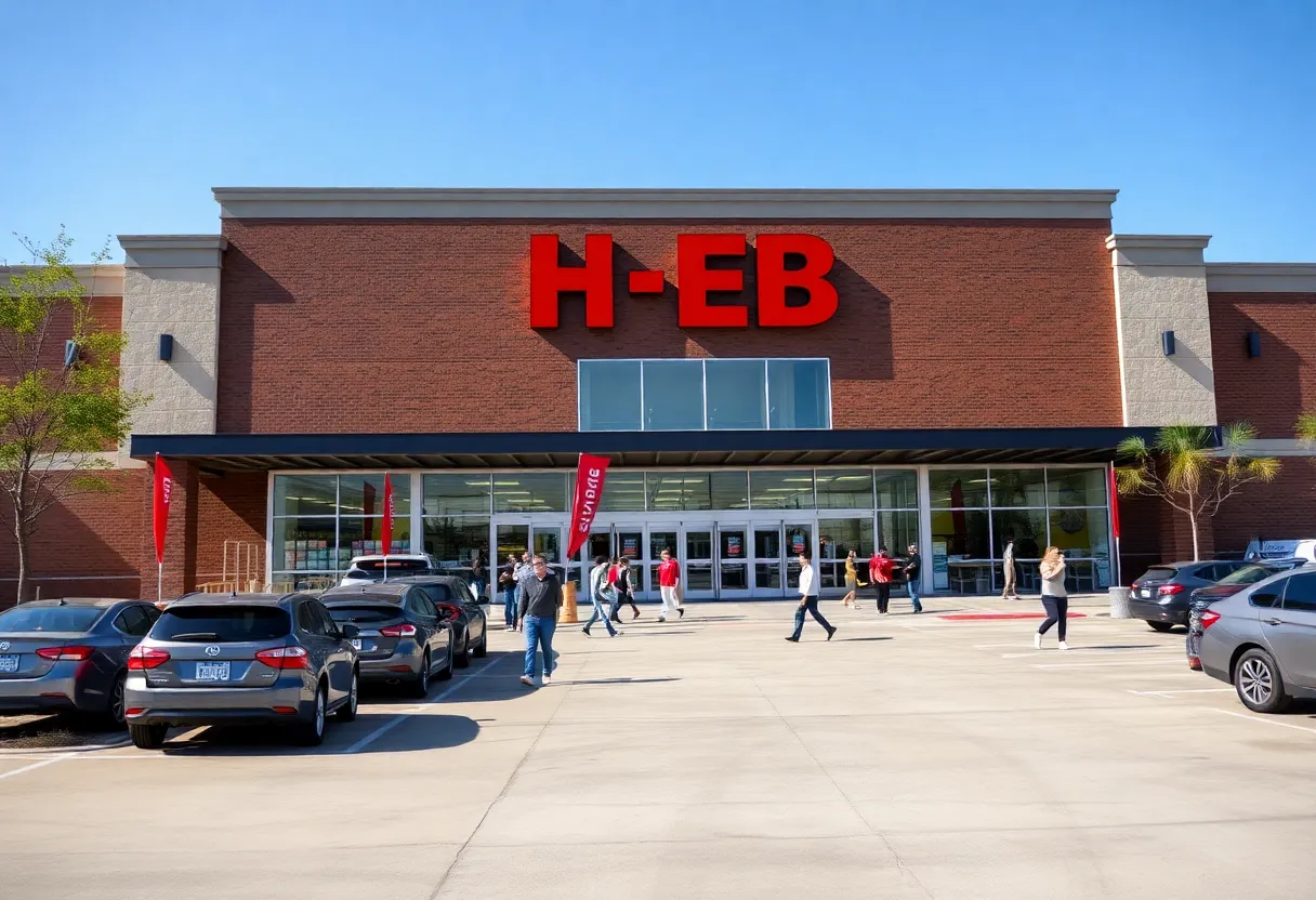 New H-E-B store in Forney, Texas with customers on opening day