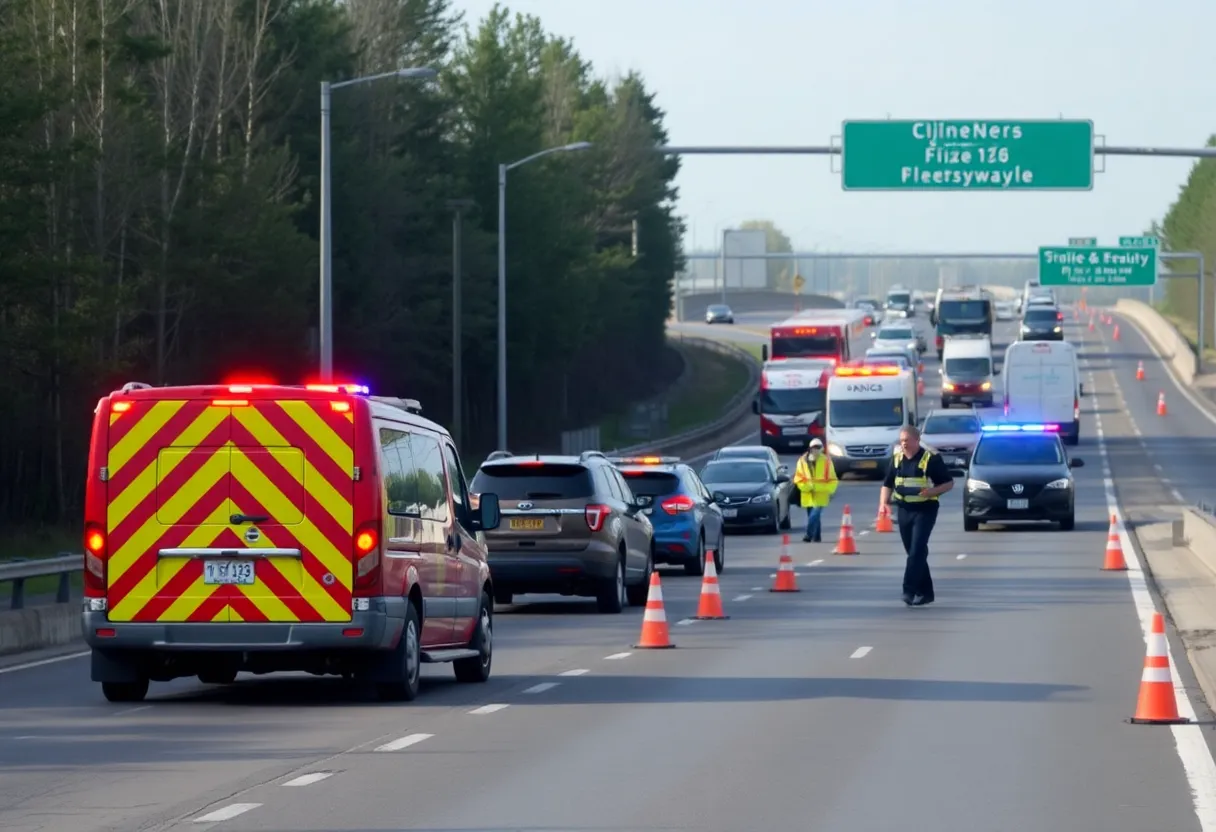 Emergency vehicles at a highway collision scene