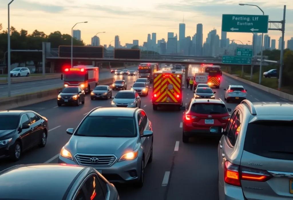 Emergency responders attending to an accident on LBJ Freeway.