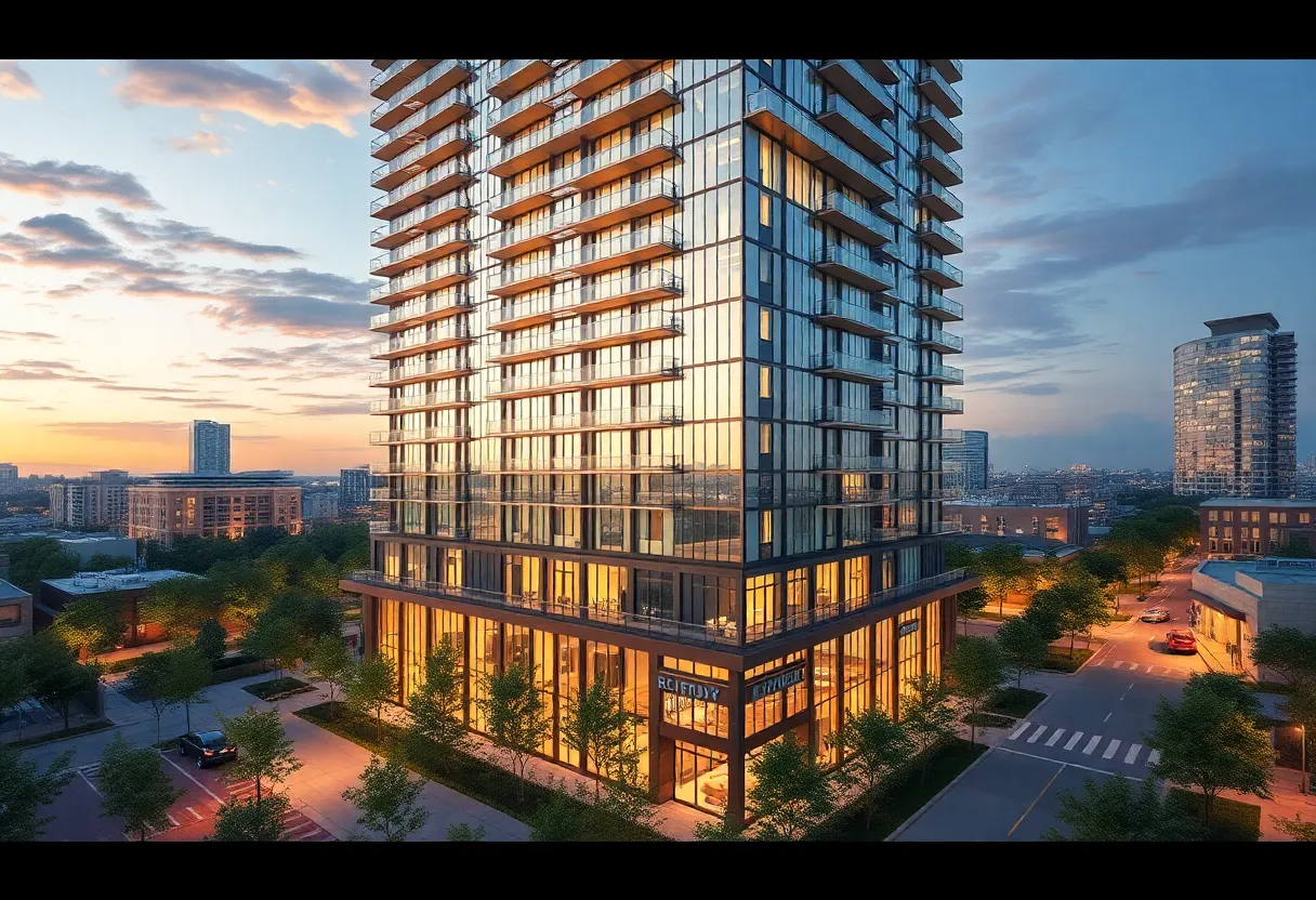 Rendering of a luxury apartment tower in Dallas, Texas