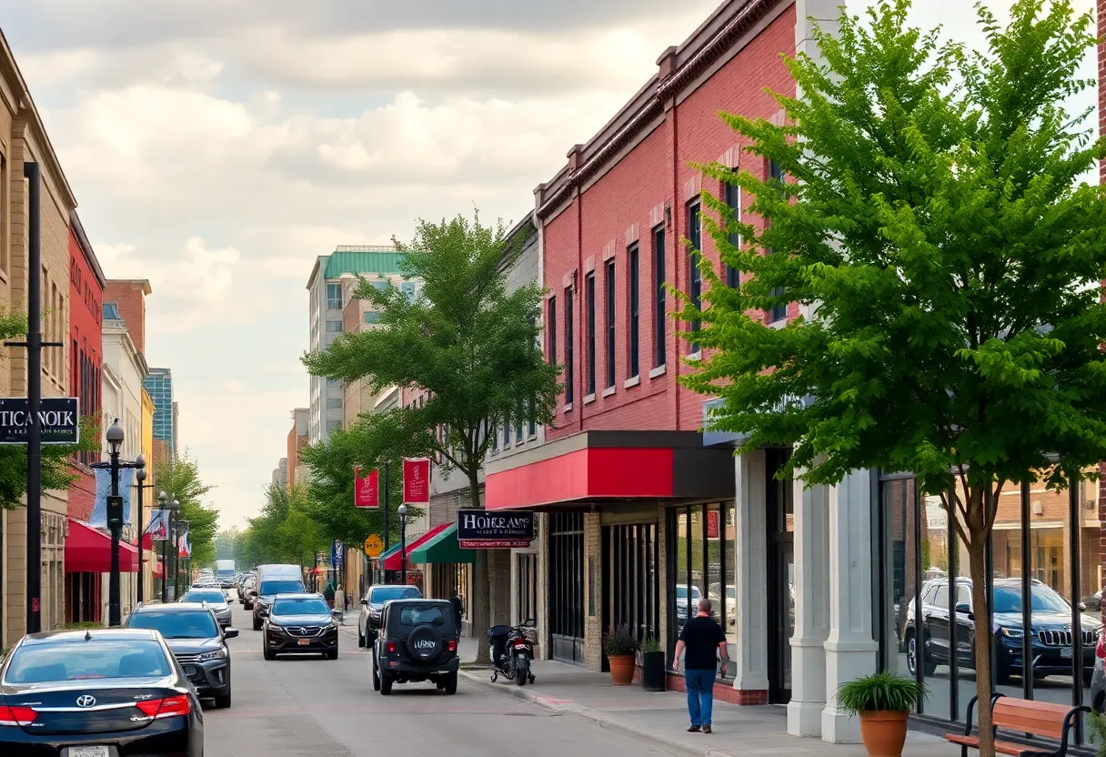 Cityscape of McKinney, Texas with emphasis on local businesses